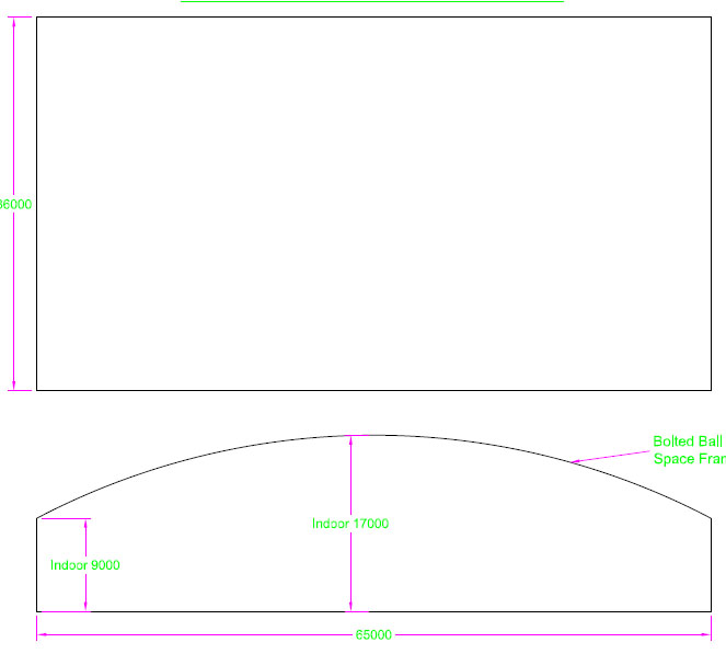 江油跨度65米，拱高8米网架
